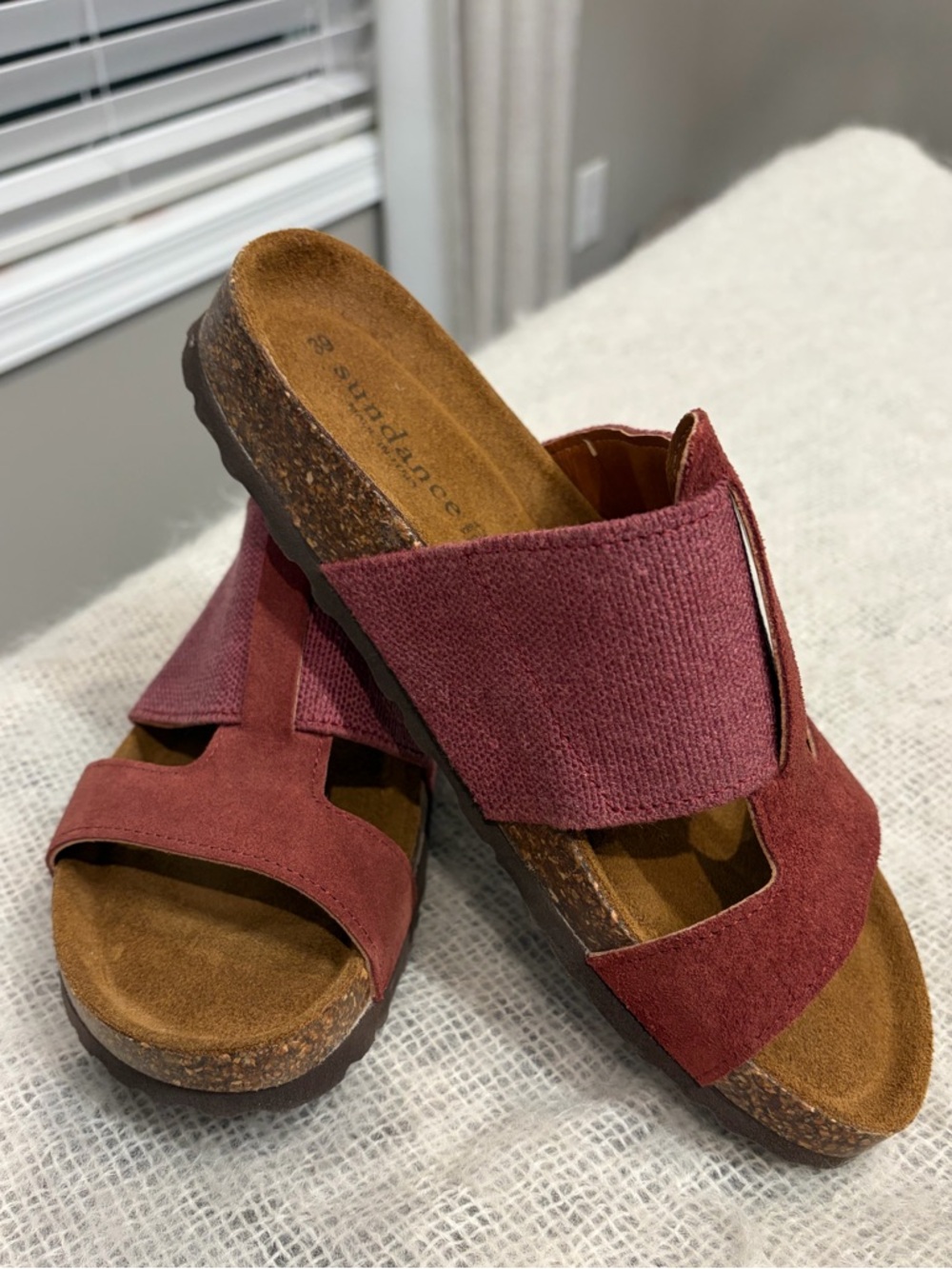 Sundance NEW Vera Pelle suede & fabric  Maroon Slide orthotic Sandals- Italy 39